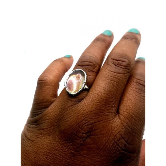 Rainbow orb Ring handmade adjustable Gothic metalwork - Picture 6 of 12